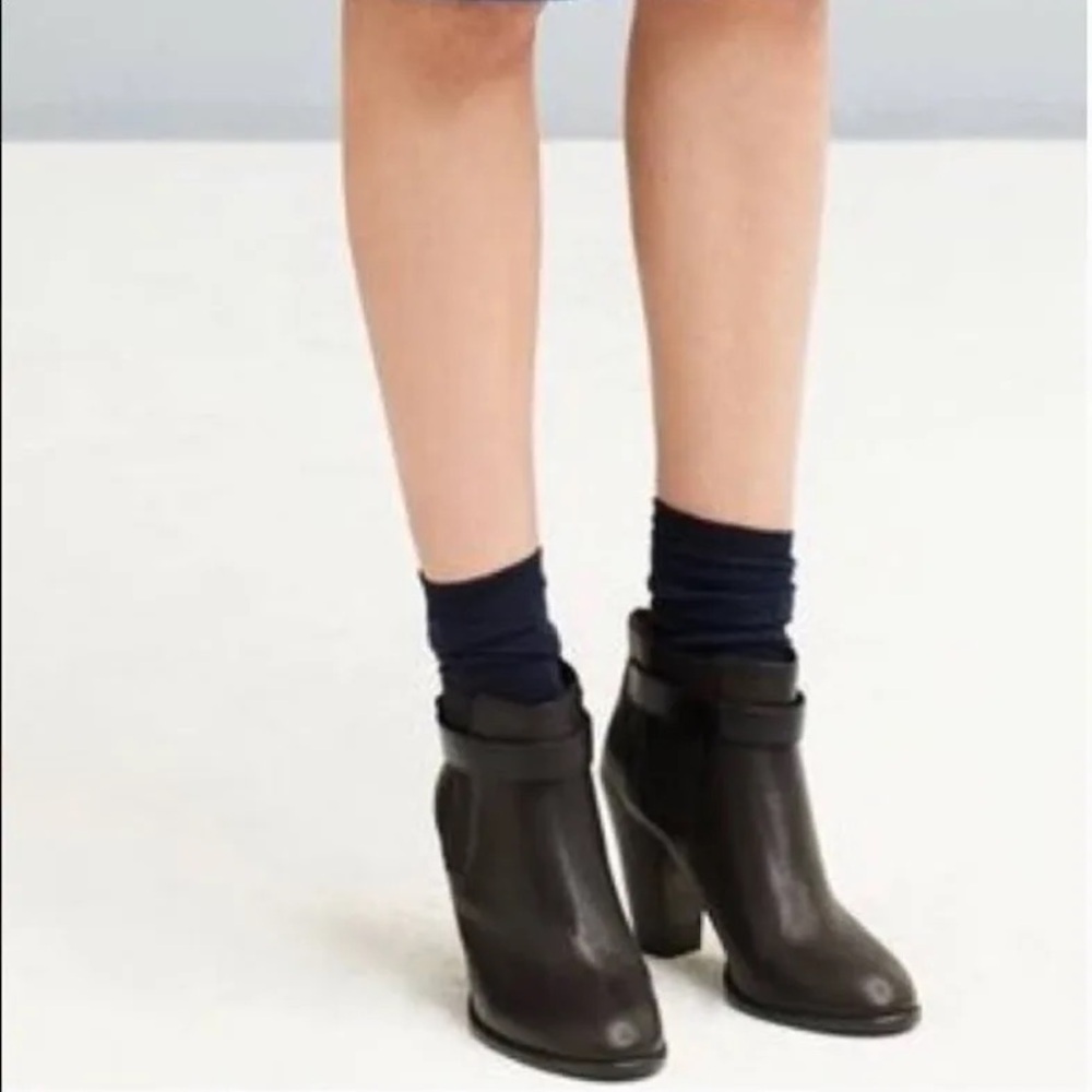 Madewell Lonny Stacked Heel Leather Ankle Boot Black Size 8
